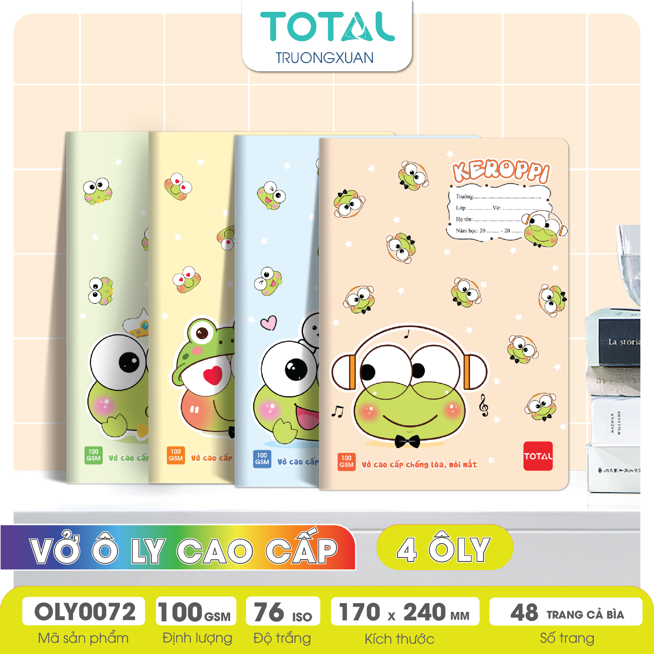 Tập vở oly chống lóa Total KEROPPI 48 trang 4 ôly