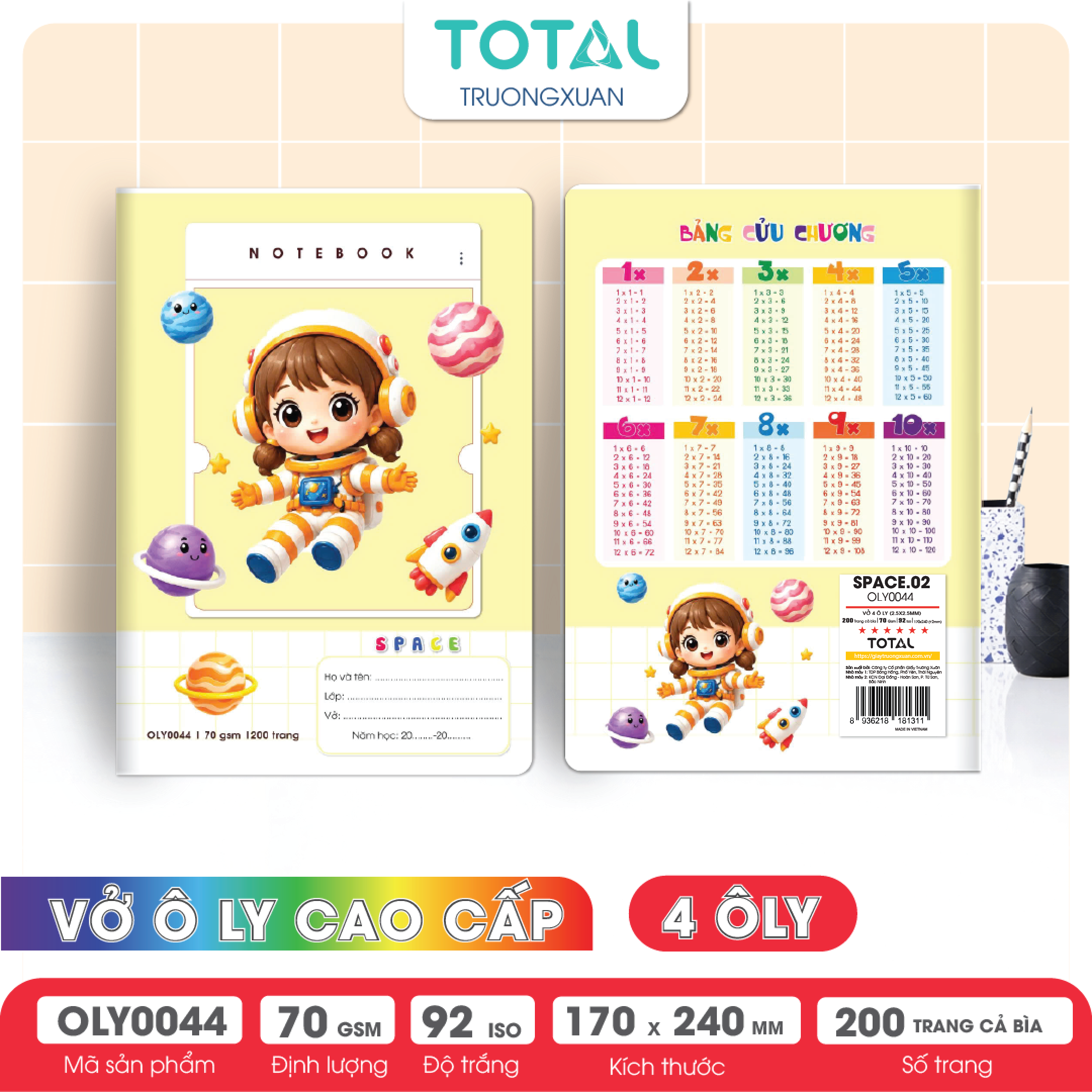 Vở oly Total Phi Hành Gia 200 trang 4 ôly