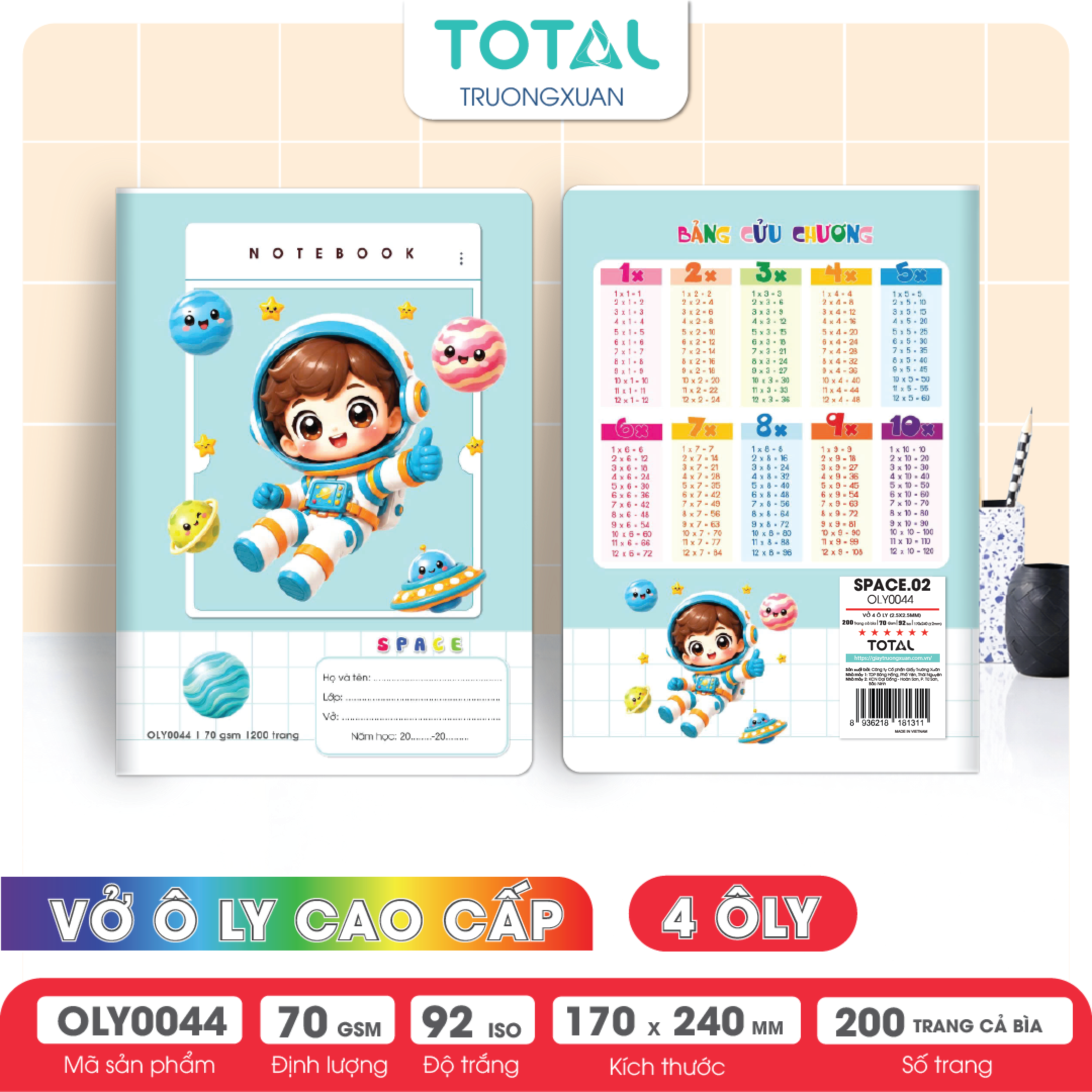 Vở oly Total Phi Hành Gia 200 trang 4 ôly
