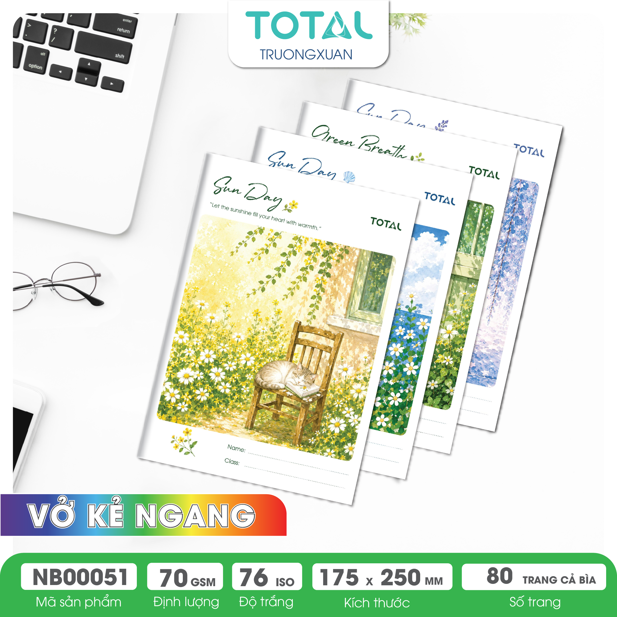 Vở kẻ ngang chống lóa Total Gentle Days  80 trang