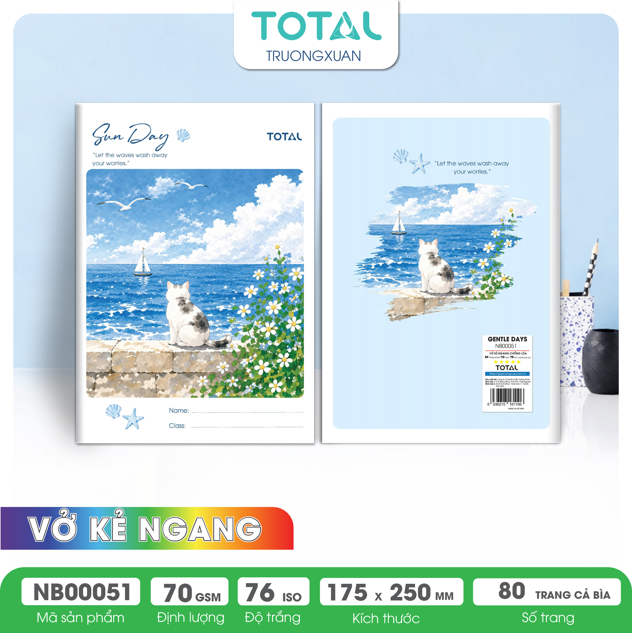 Vở kẻ ngang chống lóa Total Gentle Days  80 trang