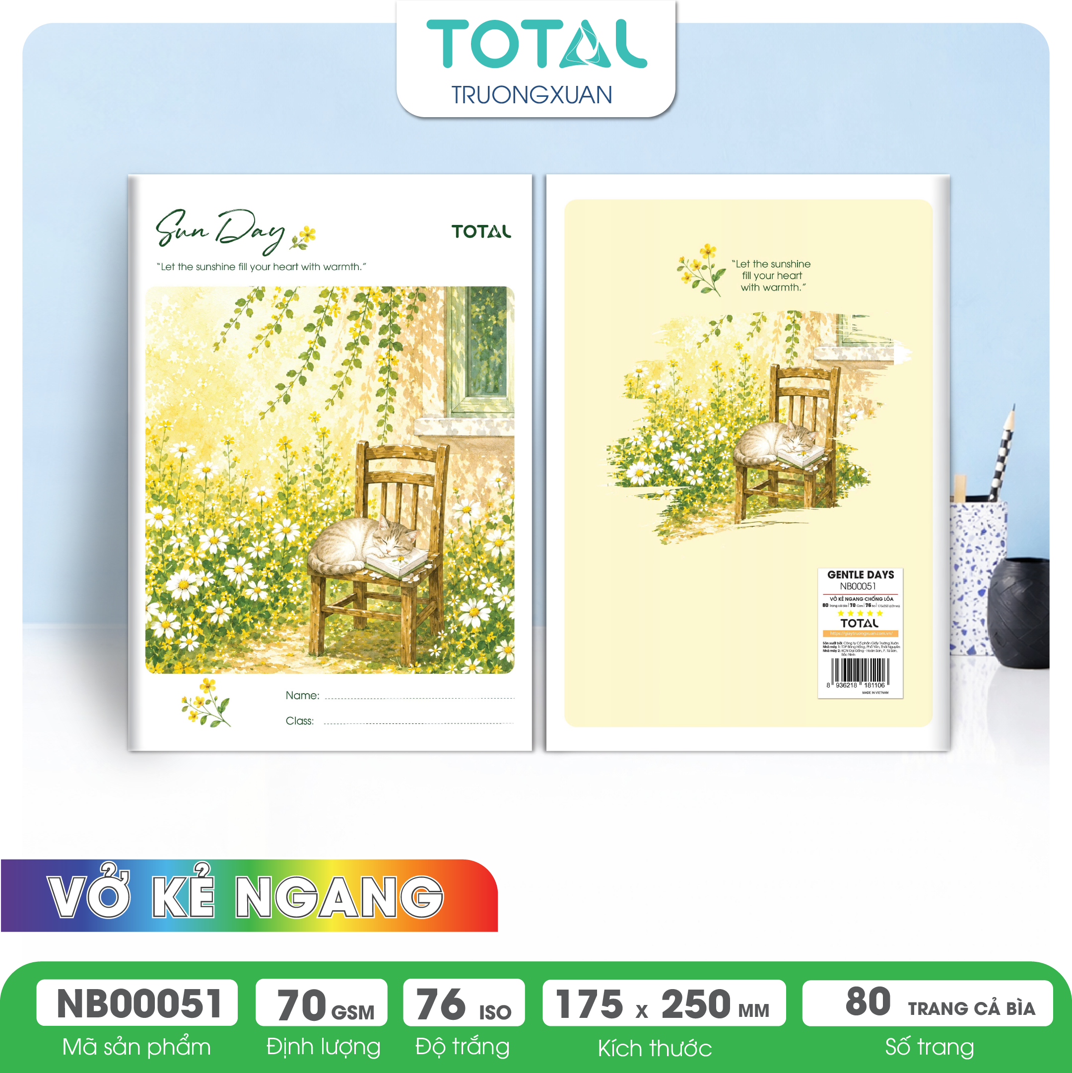 Vở kẻ ngang chống lóa Total Gentle Days  80 trang