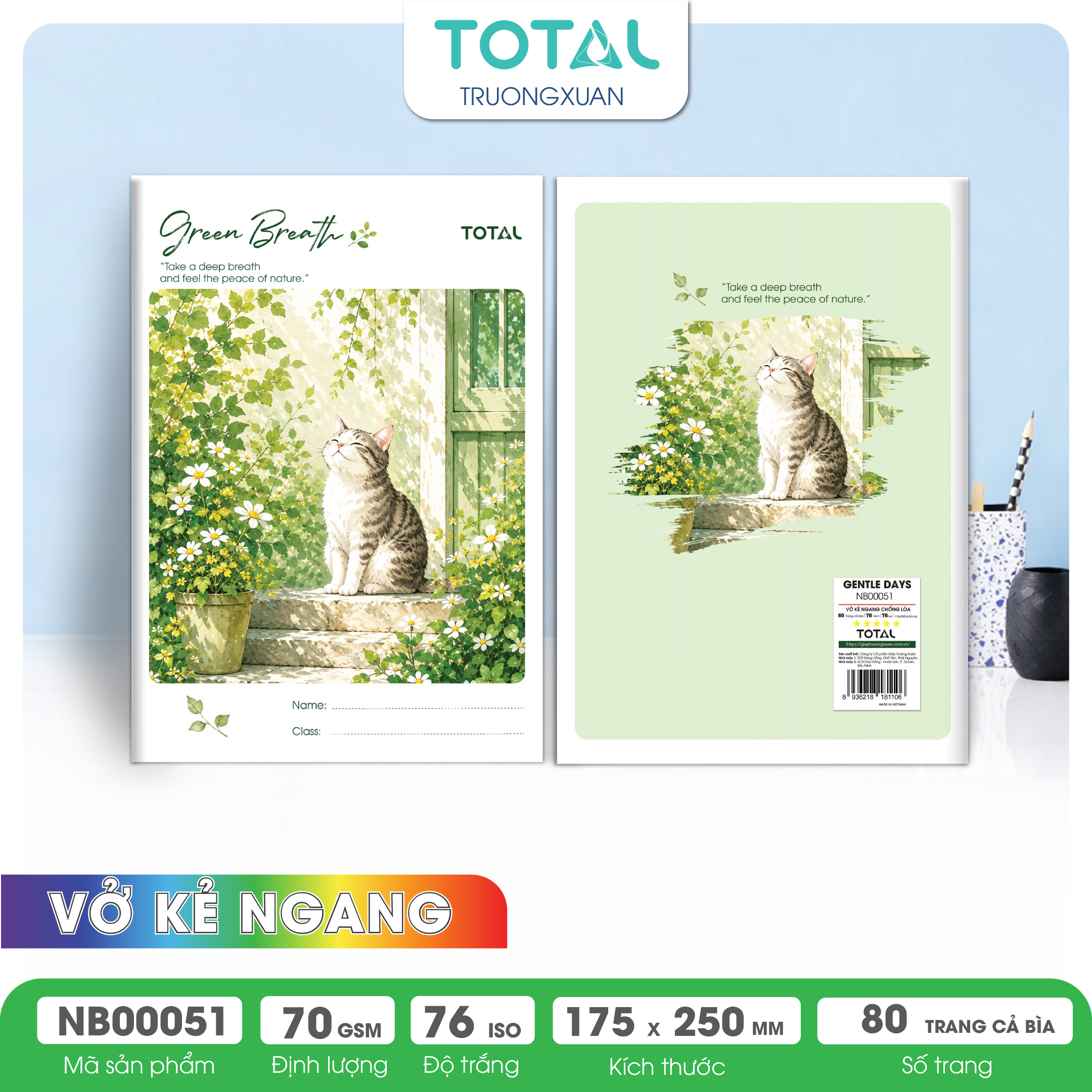 Vở kẻ ngang chống lóa Total Gentle Days  80 trang