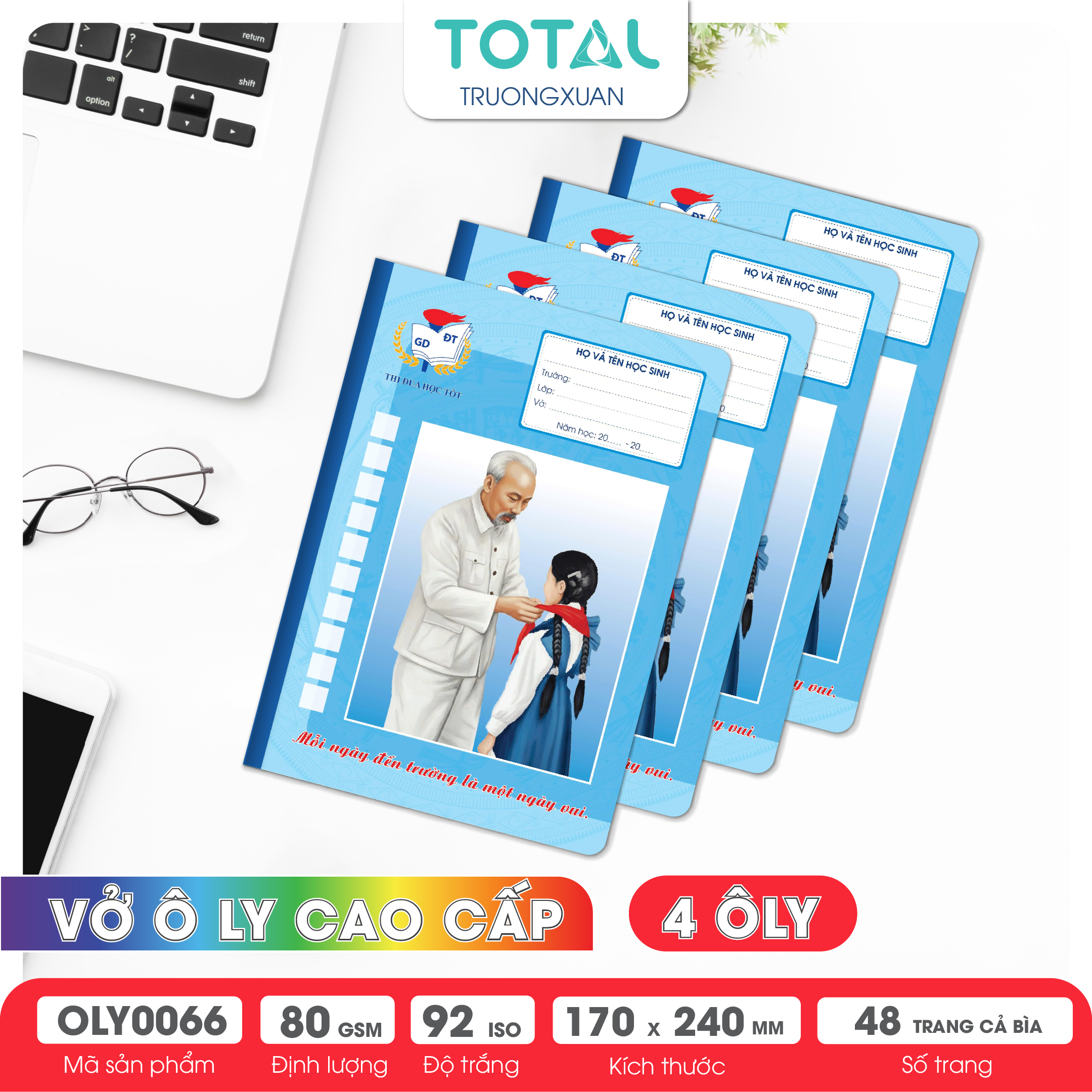 Vở oly Bác Hồ 48 trang 4 ôly ( nền xanh)
