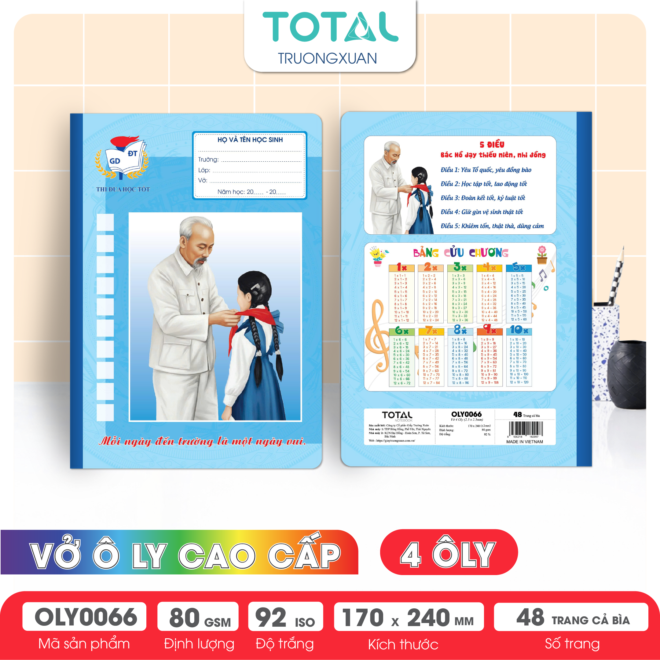 Vở oly Bác Hồ 48 trang 4 ôly ( nền xanh)