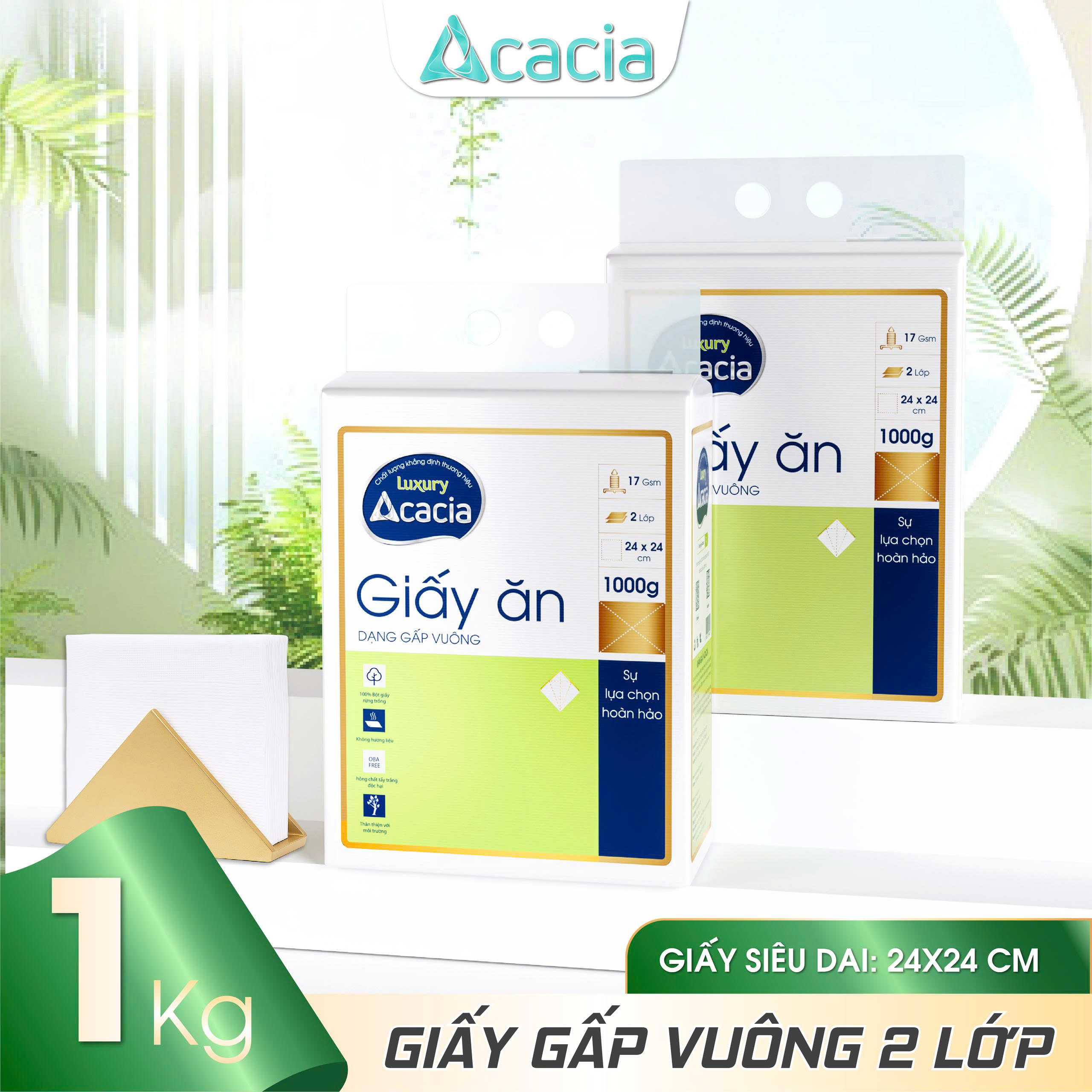 Giấy ăn gấp vuông Acacia Luxury túi 1kg tem xanh