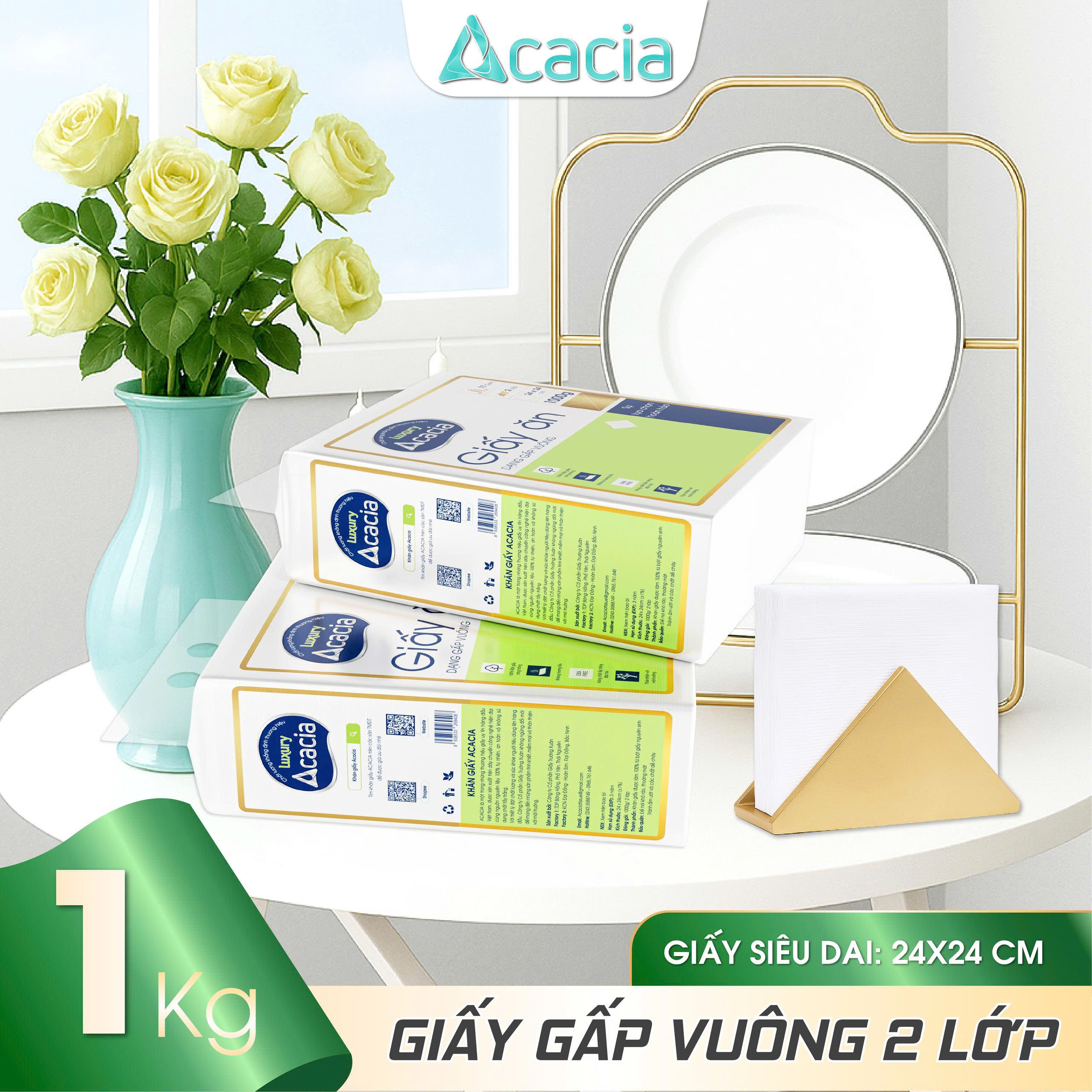 Giấy ăn gấp vuông Acacia Luxury túi 1kg tem xanh