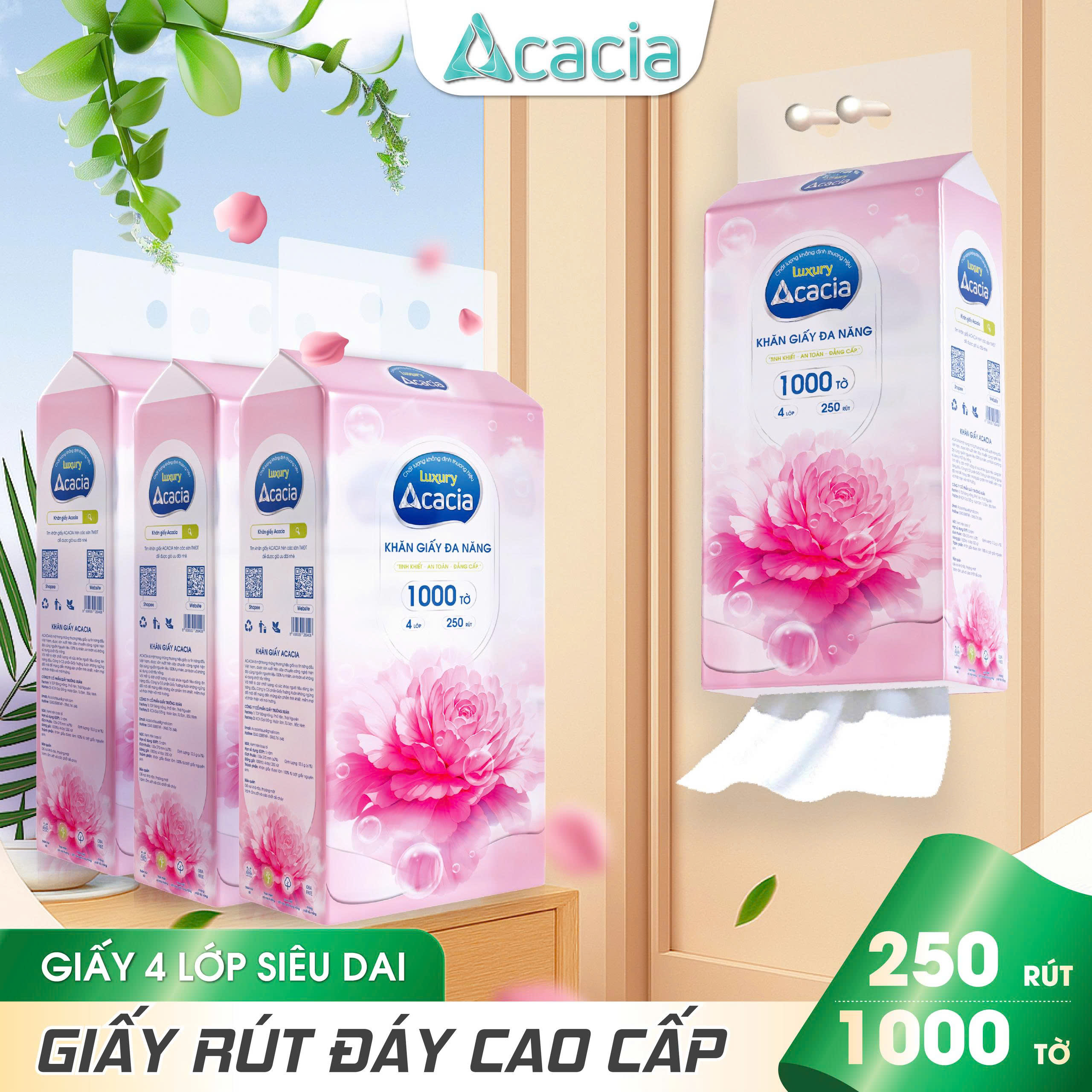 KHĂN RÚT ĐÁY CAO CẤP ACACIA 1000 tờ